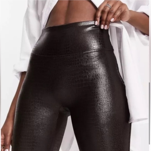 SPANX Faux Leather Croc Shine Leggings 20303R Brown Embossed Croc size XL - Picture 4 of 8